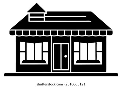 Shop Building Silhouette vector illustration on white background. 