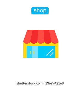 Shop building, simple store icon. Flat Illustration isolated on white background. Vector Logo. Design element for website brochure print media.