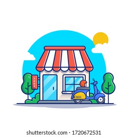 Shop Building Vector Icon Illustration. Store Building Icon Konzept isoliert Premium Vektorgrafik. Flachbildkartonstil 