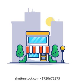 Shop Building Vector Icon Illustration. Store Building Icon Concept Isolated Premium Vector. Flat Cartoon Style 