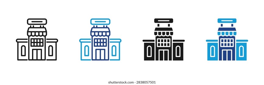 Shop Building Web icon with multiple style collection