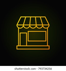 Shop building yellow concept vector icon or symbol in thin line style on dark background 