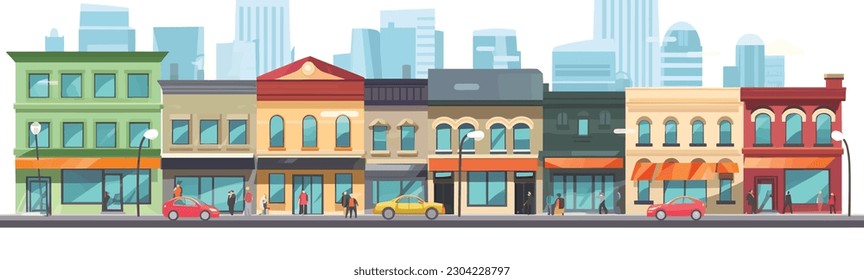 Shop buildings street background wide vector