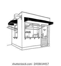 Shop Cafe business sketch Restaurant Hand drawn line art illustration