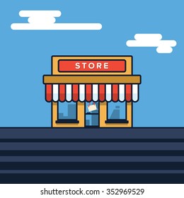Shop, cafe and store facade flat icon. Vector illustration.