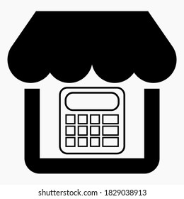 Shop and calculator. E-commerce. Calculation of purchases.The cost of credit. The price of the product. Vector icon.