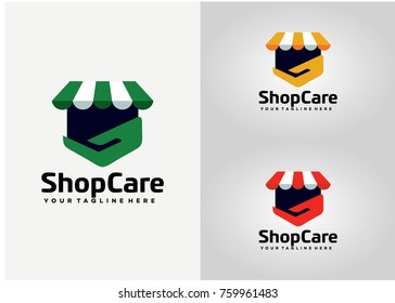 Shop Care Logo Template Design. Creative Vector Emblem for Icon or Design Concept