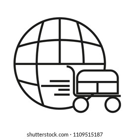 Shop cart flat vector thin line icon. Add web trolley bag silhouette online purchase. Commerce basket website symbol. Store supermarket wholesale wallet product. Grocery food logistic service express