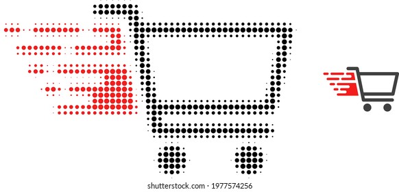 Shop cart halftone dot icon illustration. Halftone pattern contains round dots. Vector illustration of shop cart icon on a white background. Flat abstraction for shop cart object.
