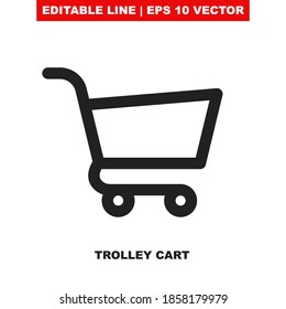 Shop Cart Icon. Buy Online Vector Trolley Line Clipart. Empty Basket Outline Add Button For Online Supermarket. Web Shopping Purchase Menu Symbol. Internet Grocery Or Retail Store Flat Sale Badge