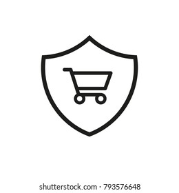 Shop cart icon on shield
