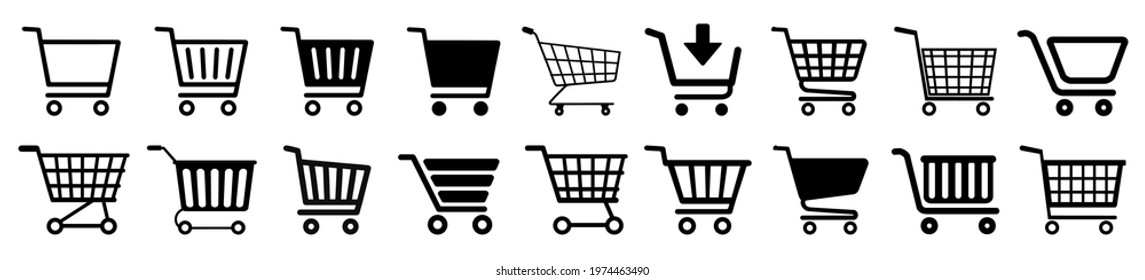 Shop Cart Icon Set, Buy And Sale Symbol. Full And Empty Shopping Cart. Shopping Basket Icon Sign – Vector