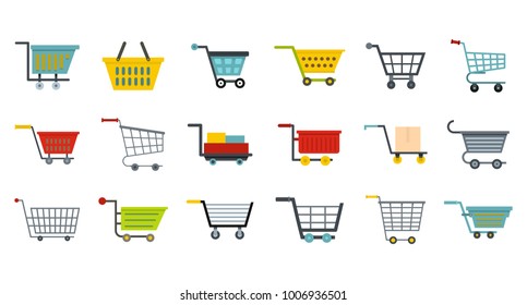 Shop cart icon set. Flat set of shop cart vector icons for web design isolated on white background