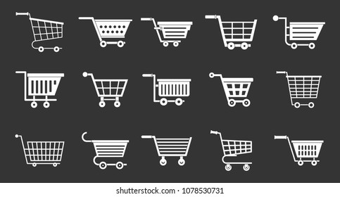 Shop cart icon set vector white isolated on grey background 