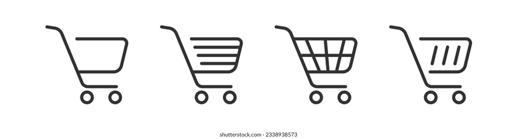 Shop cart icon. Store trolley signs. Market basket symbol. Online button to buy symbols. Supermarket icons. Black color. Vector isolated sign.