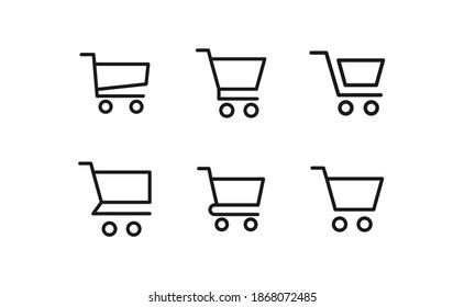 Shop cart icons collection. Supermarket trolley. E-commerce symbol. Online shopping.
