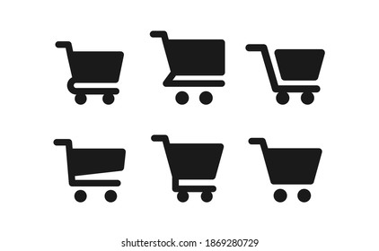 Shop cart icons collection. Supermarket trolley. E-commerce symbol. Online shopping.