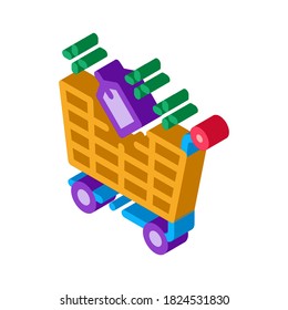 vector de icono de etiqueta del carrito de compras. signo de etiqueta isométrica del carrito de la tienda. ilustración de símbolo aislado de color