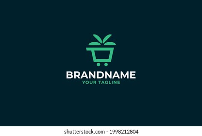 Shop cart leaves leaf minimalist logo 
