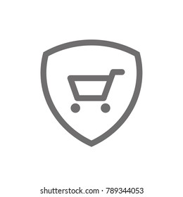 Shop cart on shield, secure shopping concept