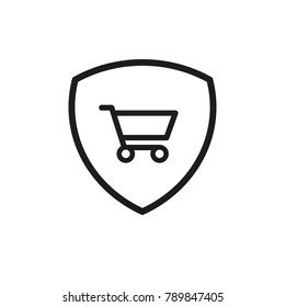 Shop cart on shield, secure shopping concept