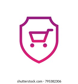 Shop cart on shield, secure shopping concept