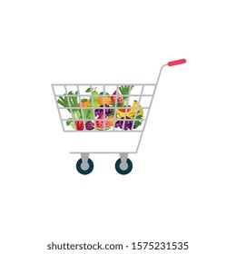 Shop cart with products design, Store market shopping commerce retail buy and paying theme Vector illustration