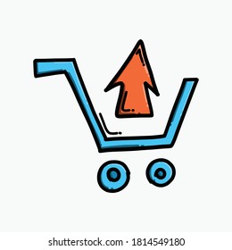 Shop cart upload color vector icon. Drawing sketch illustration hand drawn line.