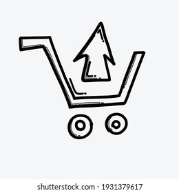 Icono del vector de carga del carro de compras. Línea dibujada a mano en la ilustración del esbozo de dibujo.