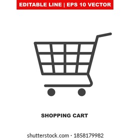 Shop cart vector icon. Add / buy or purchase UI button template with trolley symbol for the online retail or supermarket. Thin line vector symbol for e-shop checkout menu. Online supermarket basket V2