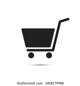 Icono del vector del carro de compras. Botón Añadir / comprar o comprar interfaz de usuario. Símbolo de tranvía para cesta de compras en línea. símbolo de aplicación de tienda web. Pictograma plano sólido negro para eshop de comestibles. Pedido de producto de Internet vacío V2