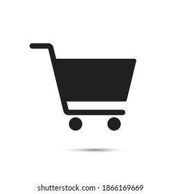 Shop cart vector icon. Add buy or purchase UI button. Trolley symbol for online shopping basket. Web store app symbol. Black solid flat pictogram for grocery eshop. Empty internet product order V1