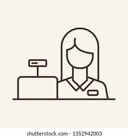 Shop Cashier Line Icon. Assistant, Checkout, Shopping. Supermarket Concept. Can Be Used For Topics Like Job, Store, Consumerism