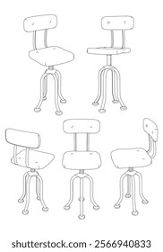 Shop Chair Line Art Vector Illustration on White Background. Simple and Functional Design for Workshops, Studios, and Workspaces