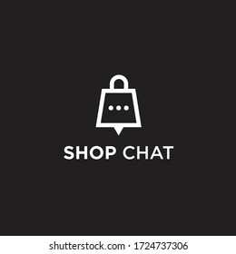 shop chat logo design with shopping bags and chat vector illustration on black background