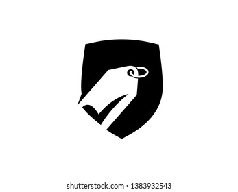 Shop Check with Shield Shape  Logo Template, Icon, Symbol - Vector
