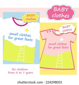 Shop children's clothing  for boys and girls. Logo and banner for baby clothes. Posters advertising clothing for boys and girls. Little clothes for great feats.