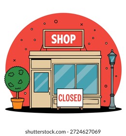 Shop geschlossen leere Schaufenster und Teller auf dem Geschäft ist nicht funktionierende Vektorgrafik geeignet für Business-Abschluss Einzelhandel Thema und kommerzielle Design-Konzepte