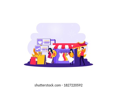 shop for clothes based on the best reviews given on the internet. Vector illustration