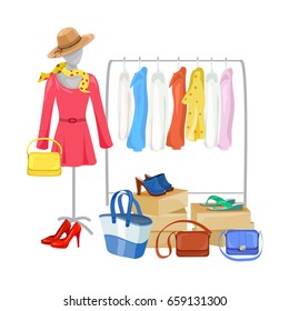 shop with clothes, women's accessories. vector illustration