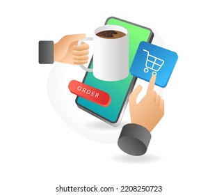 Kaffee mit Smartphone auf isometrischer Ebene kaufen