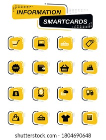 Shop color vector icons on information smart cards for user interface design