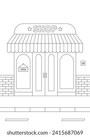 Shop coloring page for kids vector editable stroke lines