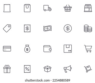 Shop concept. Collection of shopping high quality vector outline signs for web pages, books, online stores, flyers, banners etc. Set of premium illustrations isolated on white background 