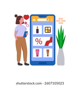 Shop for Cosmetics Online Flat Vector Illustration