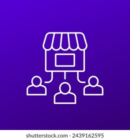 shop and customers icon, line vetor