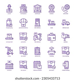 Shop Delivery icon pack for your website design, logo, app, and user interface. Shop Delivery icon basic line gradient design. Vector graphics illustration and editable stroke.