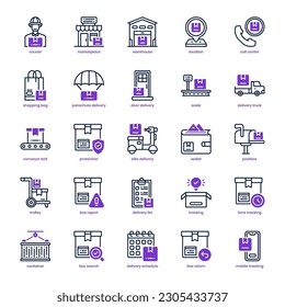 Shop Delivery icon pack for your website design, logo, app, and user interface. Shop Delivery icon mixed line and solid design. Vector graphics illustration and editable stroke.