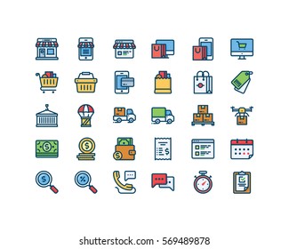 Shop and Delivery icons, filled outline style
