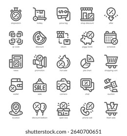 Shop Discount Icon pack for your website, mobile, presentation, and logo design. Shop Discount Icon outline design. Vector graphics illustration and editable stroke.